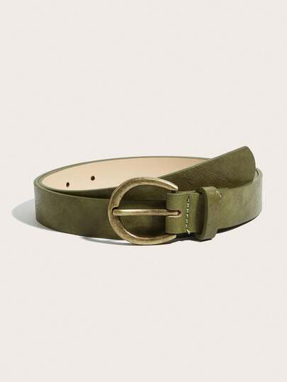 1pc Women's Belt, Western Style Belts For Women, Y2K Accessories, Y2K Belt Vintage Casual Minimalist Olive Green Antique Gold Buckle PU Leather Belt, Suitable For Pants, Shirts, Sweaters, Coats, Party, Daily Commute, Holiday & Birthday Gift