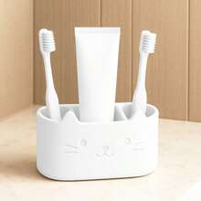 三格猫咪牙刷架，带沥水功能的浴室牙膏及洗漱用品收纳架，适用于台面 - 白色 - 查看 6