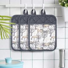 Pot Holders Set Of 3 Silicone Printing Non Slip Heat Resistant, Yarm-Dyed Hot Pads Cotton Home Kitchen CooFKing Barbecue Microwave Women Men Machine Washable BBQ Grilling. (Gray Potholders),Gray5 - 灰5 - 查看 7