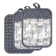 Pot Holders Set Of 3 Silicone Printing Non Slip Heat Resistant, Yarm-Dyed Hot Pads Cotton Home Kitchen CooFKing Barbecue Microwave Women Men Machine Washable BBQ Grilling. (Gray Potholders),Gray5 - 灰5 - 查看 9
