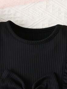 Baby Girls' Casual Dress, Simple Ribbed Splice Butterfly Mesh Patchwork Dress, Cute - Black - View 3