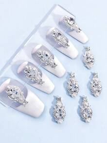 10pcs Gold & Silver Alloy Rhinestone Pocket Watch Design 3D Metal Crystal Glass Faux Pearl Nail Art Jewelry DIY Accessories, Suitable For Girls And Women Nails Nail Supplies - Multicolor - View 9
