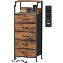 Vintage Nightstand With Charging Station And 3 Drawers - Chocolate Brown - View 1