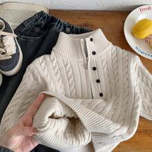 2-5岁男童高领拉链毛衣，时尚绞花针织套头衫，冬季必备 - 米色 - 查看 4