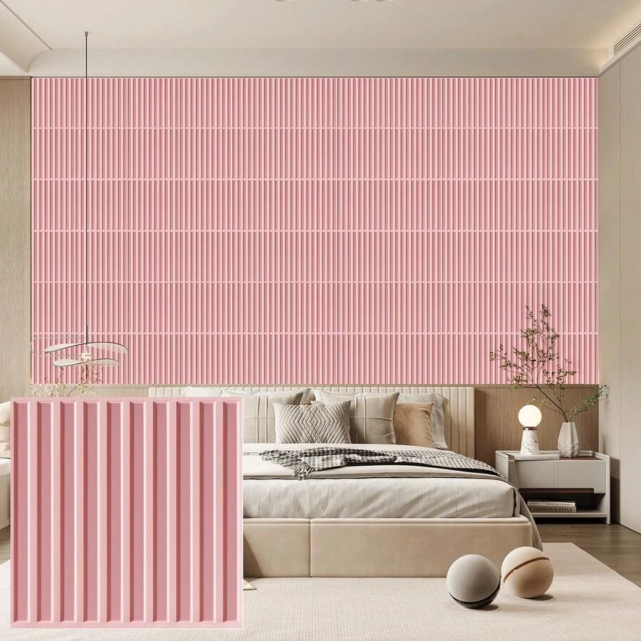 3D Wall Panel For Interior Wall Decoration, Water- And Oil-Resistant, PVC, Geometric Textured Wall Panel For Living Rooms, Halls, Bedrooms, Hotels, Offices, Black/White, 30 Cm X 30 Cm (Incl. Roll Of Wall Tape) - 粉紅色小橫條 - 查看 1