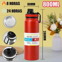 800ml/1000ml Stainless Steel Thermal Bottle For Hot And Cold Drinks With Sporty Handle - Red - View 8
