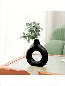 1pc White Plastic Round Vase Decor, Artificial Dried Flower Vase, Artistic Floral Arrangement Vase, Minimalist Living Room & Exhibition Hall Decor, Ramadan Eid Gift, Birthday Graduation Ceremony Home Decoration Glass Vase - Black - View 2