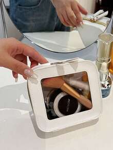 1pc Portable Mini Makeup Bag, Waterproof Travel Toiletry Pouch With Transparent Window And Gold Zipper, Essential Cosmetic Organizer For Lipstick, Perfume, Foundation And Coins, Ideal For Travel, Home, Office, Bedroom, Vanity And Bathroom, Also A Great Gift For Women, Girls, Girlfriends And Family. - Multicolor - View 10