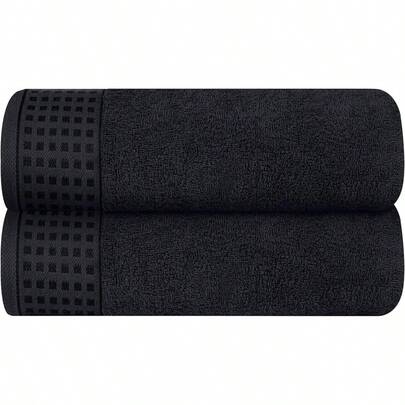 100% Cotton 2 Pack Oversized Bath Towel Set 28x55 Inches, Ultra Soft Highly Absorbant Compact Quickdry & Lightweight Large Bath Towels, Ideal For Gym Travel Camp Pool - Black