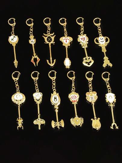 1PC 12 Zodiac Signs Golden-Tone Metal Keychains For Women - Astrology Constellation Key Rings With Lobster Clasp, Decorative Bag Charms For Keys, Gifts & Accessories, Key Organizer, Intricate Design, Detailed Craftsmanship, Collector's Item