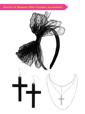 3 st Forever & Moment 80-talskostymtillbehör för kvinnor spetshuvudband korsörhängen halsband - för gatuframträdande ornament maskeradbaler cosplay retrofest dansfest roliga presenter
