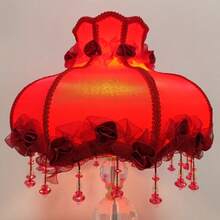 Elegant & Dreamy Large Red Princess Lamp Shade, Romantic Rose Shaped Lace Lamp Shade With Beaded Tassel Design (Lamp Shade Only) - Bright Red Lampshade - View 9