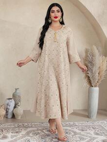 2026 New Style Ramadan Traditional Elegant Embroidered Colorful Arabic Women's Dress With Gold Tassel Hooded Collar, Fashionable And Graceful Lady Style - Apricot - View 10
