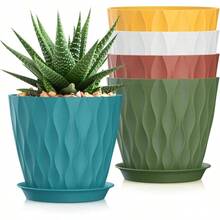 Inch Plant Pots 5 Pack, Flower Planters With Drainage Holes And Trays, Plastic Pots Indoor Outdoor Plants, White - 彩色 + 7吋 5件裝 - 查看 1
