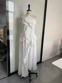 Women's Dress, New  Pleated Collar Sexy Dress, Sweet Dress - trắng - Xem 2