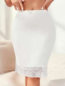 SEXYEYE Women's Sheer Lace Pencil Skirt - Elastic Fitted High Waist Skirt With Non-Slip Lining, Bodycon Camisole Dress For Daily Wear - trắng - Xem 5