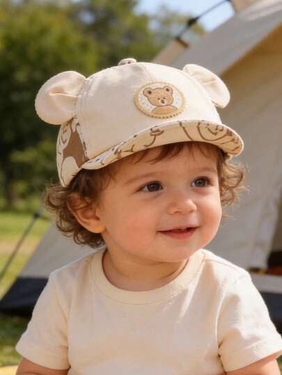 1顶婴儿帽，可爱小熊软边棒球帽，春秋季薄款，时尚防晒帽，适合3-12个月大的男宝宝