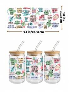 5 miếng dán chuyển nhiệt UV DTF chủ đề Sức khỏe tinh thần cho lon thủy tinh Libbey 16oz, với những lời khẳng định tích cực và lời chúc tốt đẹp cho bản thân, nhãn dán DIY chống thấm nước giúp giảm lo âu cho ly thủy tinh (9.4" x 4.3") - Nhiều màu - Xem 7