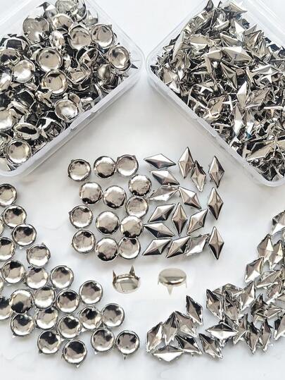 162/242pcs 10mm Round Pyramid Silver, Round & Rhombus 4-Prong Metal Studs, Punk Rock Jewelry Leather Craft Suitable For DIY Leather Rivets, Bags, Clothes, Shoes Metal Square Rivets