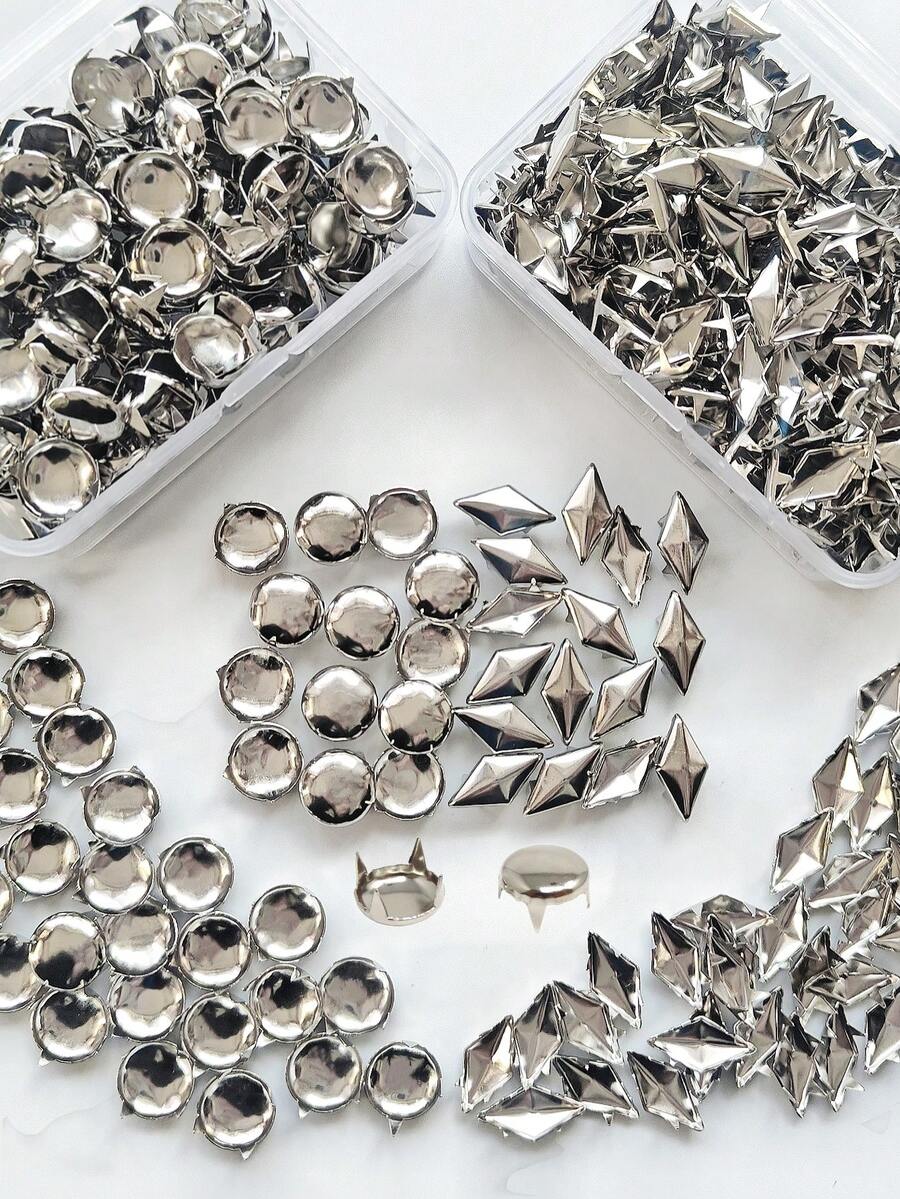 162/242pcs 10mm Round Pyramid Silver, Round & Rhombus 4-Prong Metal Studs, Punk Rock Jewelry Leather Craft Suitable For DIY Leather Rivets, Bags, Clothes, Shoes Metal Square Rivets