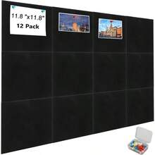 Tablero de Corcho 12 PCS 11.8"x11.8" Azulejos de Pared de Fieltro con Chinchetas Tablón de Anuncios de Fieltro Autoadhesivo para Oficina Hogar Cocina Decoración Fotográfica BLACK - Negro - Ver 8