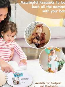 1pc Wooden Cover Christening Message Book, Baby Bathing Message Book, Baby Christening Gift (Random Rope Style), Can Customize Baby Photos And Text, Bridal Shower, Oh Baby Sign, Baby Boy/Girl Baby Shower - Multicolor - View 4