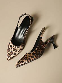 Sandalias de tacón alto y puntera afilada con correa de tobillo, estilo sexy y elegante para mujer. Bombas para oficina/trabajo con estampados irregulares y de animales. - Amarillo - Ver 7