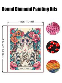 5D Diamond Painting Kit - Skull Design, Rhinestone Art Craft Kit For Valentine's Day, Jewelry Lovers Home Decor - Multicolor - View 2