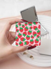 1pc Y2K Millennium Series Portable Vanity Folding Mirror, Lightweight, Ultra-Thin, Convenient Hand Mirror, PU Leather, Suitable For Multiple Scenarios, Foldable Pocket Mirror With Cartoon, Leopard, Bow, Cherry, Lily, Heart, Strawberry Printed Patterns, Delicate Folding Structure, Reliable, Shockproof, Easy To Carry - Multicolor - View 11