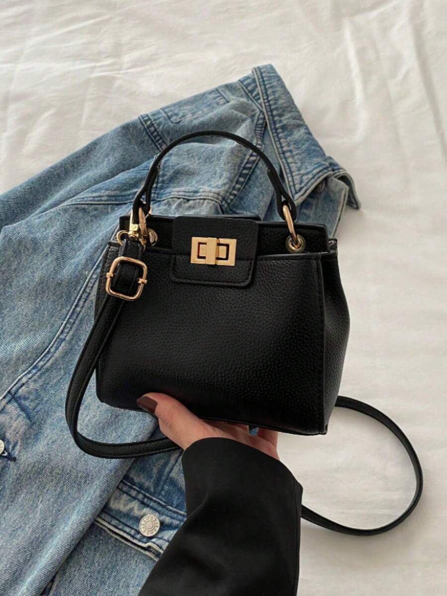 New Fashion Casual Latch Handbag, Suitable For Party, Outing, Shopping And Daily Use, Can Store Coins, Phones, Also Suitable As Work Bag For White Collar, College Students And Office Workers, Elegant Ladies Handbag , New Year - màu đen - Xem 1