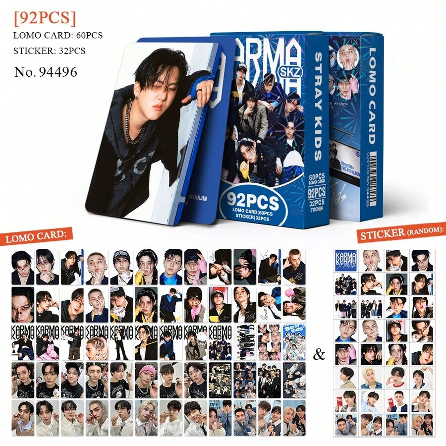 92 PEZZI SET DI FOTO E ADESIVI KPOP StrayKi Ds (SKZ) <Karma>, Carte LOMO HD e Collezione Album '5 Stelle', Articoli da collezione per fan di Bang Chan, Changbin, Fe Lix, Seung Min, I.N, Accessori musicali pop, Regalo per compleanni e festività per fan - Multicolore - Visualizzare 1