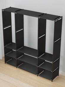 1pc Multi-Functional Space-Saving Wardrobe Storage Rack, Large Capacity Closet Storage Space With Hanging Rod And Shelves, Easy To Assemble, DIY Foldable Bedroom/Dorm Clothes & Shoes Organizer (Black/White) - Multicolor - View 8