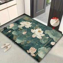 1 pieza Elegante alfombra de baño de microfibra con diseño de flor de loto blanca, antideslizante y súper suave, alfombra de piso para baño, felpudo, tapete absorbente de agua para baño, lavable a máquina, de bajo espesor, con respaldo de TPR, de tela de punto, para baño, dormitorio, cocina, entrada, uso interior y exterior, accesorios y decoración de baño, regalo perfecto para un nuevo hogar. - Multicolor - Ver 7