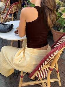 Women's Fashionable Elegant Knitted Crew Neck Halter Sweater - Coffee Brown - View 7