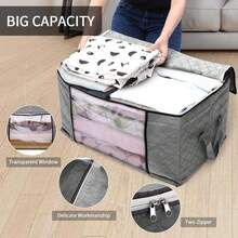 2Pcs Large Capacity Storage Bag,Non-Woven Quilt Storage Bag, Quilt Travel Moving Storage Packing Bag, Clothes Luggage Storage Bag, For Seasonal Storage And Organization Decorations Autumn Decor Festival Decor Room Decor Home Decor Fall Decor Bedroom Decor Christmas For Holiday Gift Giving - Xám - Xem 2
