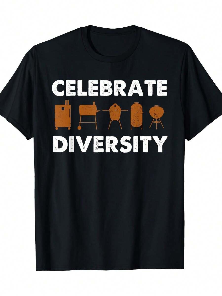 Camiseta con Estampado Celebrando la Diversidad - Suave camiseta casual 100% algodón con diseño estampado llamativo, mangas cortas, cuello redondo - Perfecta para uso casual, actividades al aire  como regalo, top casual para fiestas.|Camiseta con Estampado Atrevido|Camisa de algodón puro - Negro - Ver 1