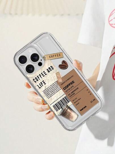1pc Coffee Memo Pad Pattern Transparent Anti-Drop Shock-Absorbing TPU Phone Case Suitable For Apple 15/14/13/12/11/7/8/16/17/Air/17Pro/17ProMax And Other Models, Suitable As Gift For Friends