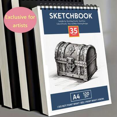 "35-arks spiralbunden skissbok – Exklusivt tomt ritblock för konstnärer | Perfekt för skisspennor, färgpennor och hårda pennor | Premium konstnärligt skissblock för kreativa designprojekt"