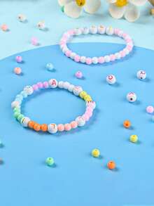 About 1170Pcs Round Beads Kit With Heart-Shaped Box - Solid & Letter Round Beads With Elastic Cords, DIY Jewelry Making Supplies For Craft Projects, Assorted Colors Beading Set For Creative Handmade Decor - Multicolor - View 5