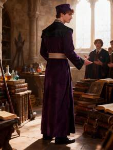 Men's Wizard Robe Costume, Vintage Long Cloak For Halloween Stage Performance, Role Play, Magician Robe For Men, Black And Purple, Suitable For Halloween Party, Stage Show, Cosplay - Purple - View 2