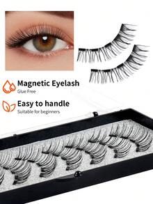 MAANGE 2/4 对磁性假睫毛，蓬松仿貂毛假睫毛，无需胶水即可打造猫眼交叉自然妆效，易于日常佩戴，适合工作、学校、派对等场合，化妆必备。 - 黑色 - 查看 6