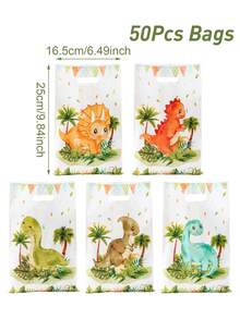 50个恐龙礼品袋，恐龙主题生日派对礼品包装袋，婚礼派对包装袋，生日礼品袋，派对袋，生日礼品包装用品，生日派对用品，生日装饰，生日礼品填充袋，塑料袋，一周岁生日派对用品，派对小礼物，生日快乐，女孩生日，恐龙装饰，婴儿派对装饰 - 恐龍 - 查看 11