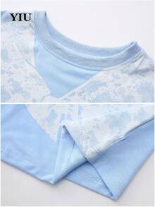 YIU Women's Elegant Round Neck Short Sleeve Knit T-Shirt, Decorated Front, New Spring/Summer Collection, Suitable For Daily Wear - Blue - View 6