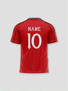 1pc Custom-Made Premier League - Football Jersey, Featuring A Red And White Combination. It Comes With Personalized Number And Name. It Can Be Used As A Gift For Watching The Game, A Father's Day Gift, Or A T-Shirt For Celebration Events. - Red - View 4