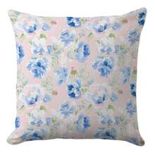 Floral Pillow Cover 18x18 – Pink Vintage Cushion With Blue And White Blossoms – Shabby Chic Throw Pillow Case For Sofa, Bed Or Romantic Cottagecore Decor - 藍白花朵 - 查看 2