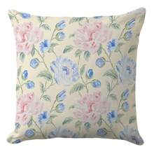 Floral Pillow Cover 18x18 – Vintage Peony Cushion With Large Pink And Blue Flower Print – Shabby Chic Throw Pillow Case For Sofa, Bed Or Cottagecore Decor - 牡丹 - 查看 1