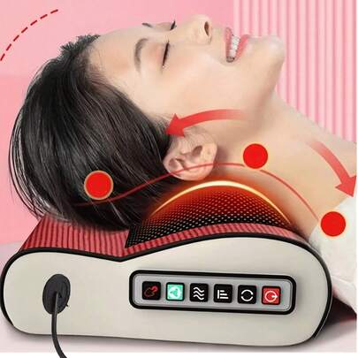 Multifunktionell nack- och axelmassageapparat, knådningsverktyg för nacke och rygg, utrustad med justerbar värmeterapi och massagefunktioner (6 massageknappar), massagevibrator