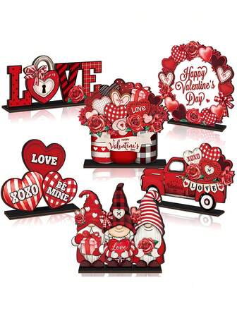 Set van 6 roze auto-decoraties voor Valentijnsdag, houten driedimensionale ornamenten, decoratie voor Moederdag, decoratie voor de eettafel bij een bruiloft, decoratie voor een jubileum/Valentijnsdag/Nieuwjaar/Thanksgiving, sfeerdecoratie voor de eettafel, fijne Valentijnsdag, Valentijnsdagdecoratie, Valentijnsdagfeest, bruiloftsbenodigdheden, cadeaus voor de slaapkamer