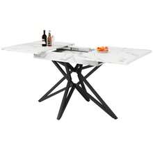 Extendable Dining Table 120 (160) X 80 Cm, Extendable Kitchen Table, Breakfast Table, Star-Shaped Table Legs, Black Iron Legs, Walnut/Marble Imitation Tabletop - White - View 5