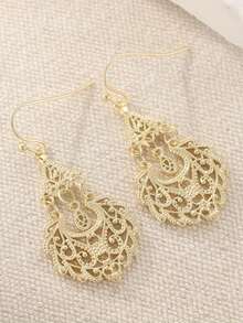 1 Pair Vintage Hollow Carved Golden Earrings, Palace Style Jewelry, Exquisite And Noble Women's Jewelry - Gold - View 7